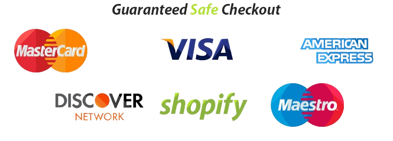 Guaranteed safe checkout — MasterCard, Visa, American Express, Discover, Shopify, Maestro